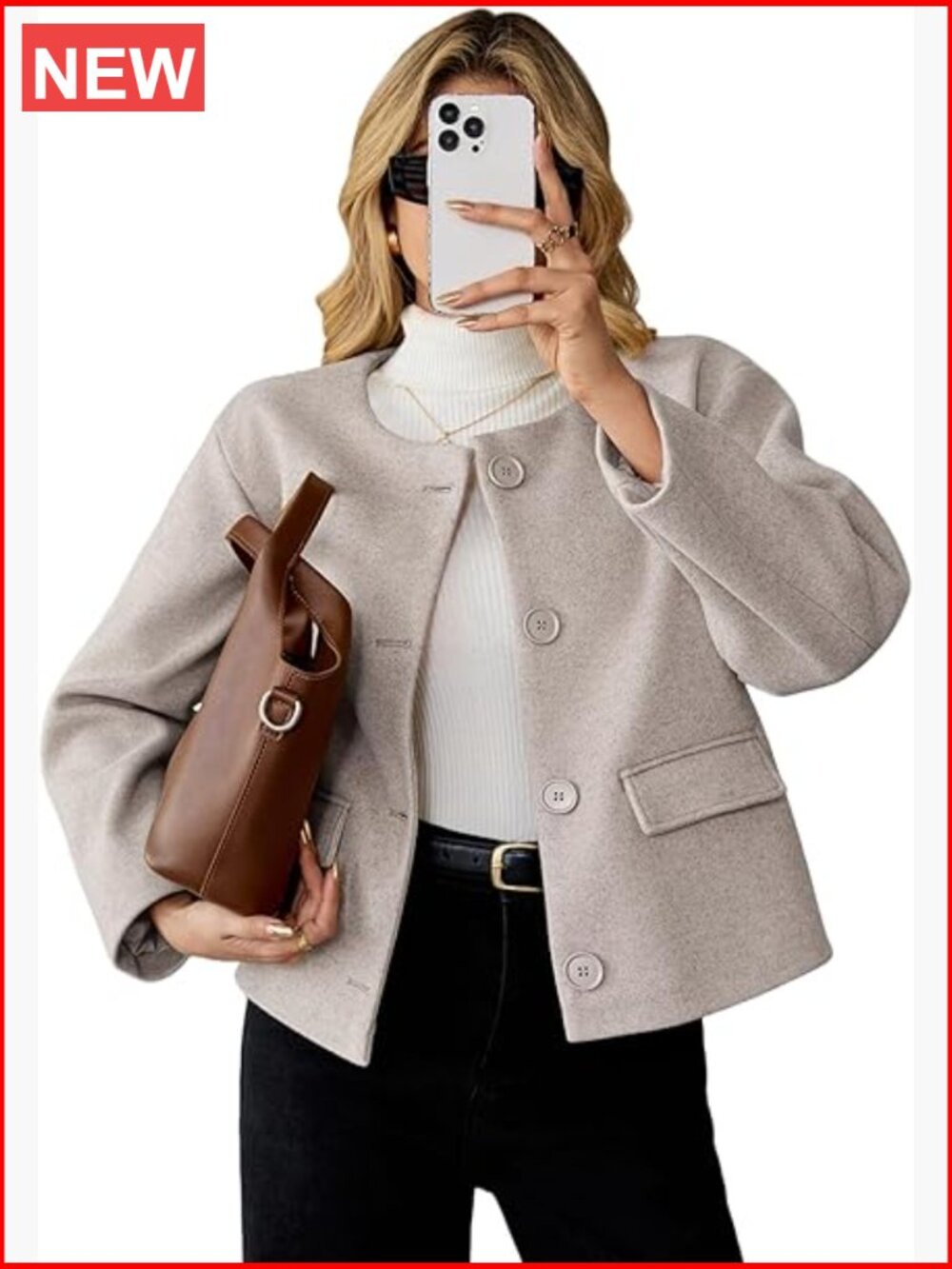 Wool Blend Short Pea Coat Cropped Jacket Fall Winter Casual